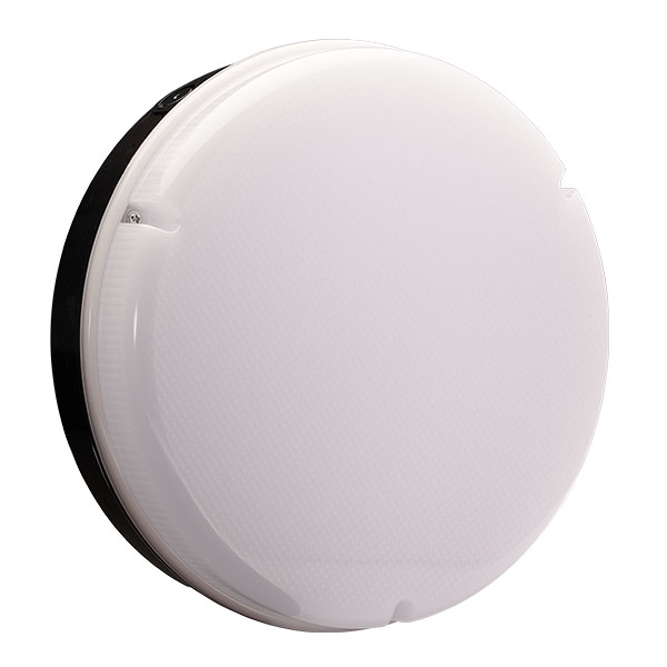 Utilita 14W LED Round Black Bulkhead in Emergency with Opal Bezel